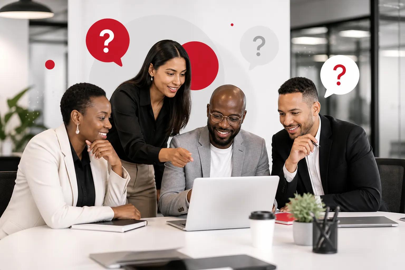 Diverse professionals discussing common questions about workplace inclusion training